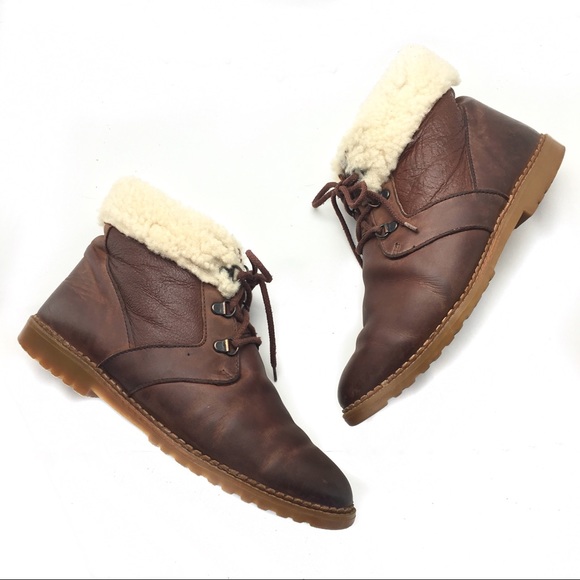 L.L. Bean Shoes - L. L. Bean Shearling Lined Lace Up Leather Booties
